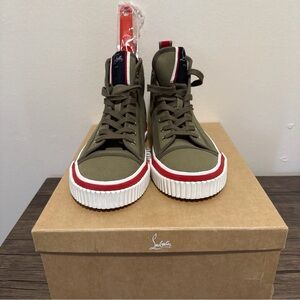 CHRISTIAN LOUBOUTIN Pedro Flat Logo High Top Canvas Sneakers EU 44 - US 11